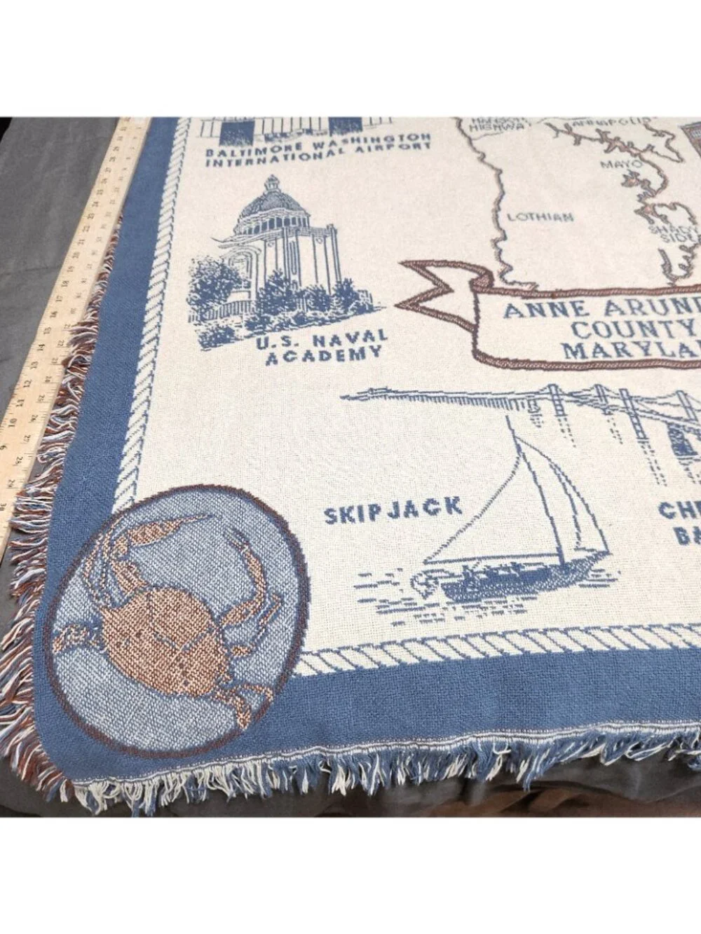 Anne Arundel County Maryland Throw Blanket Historic Landmarks Map Woven Tapestry